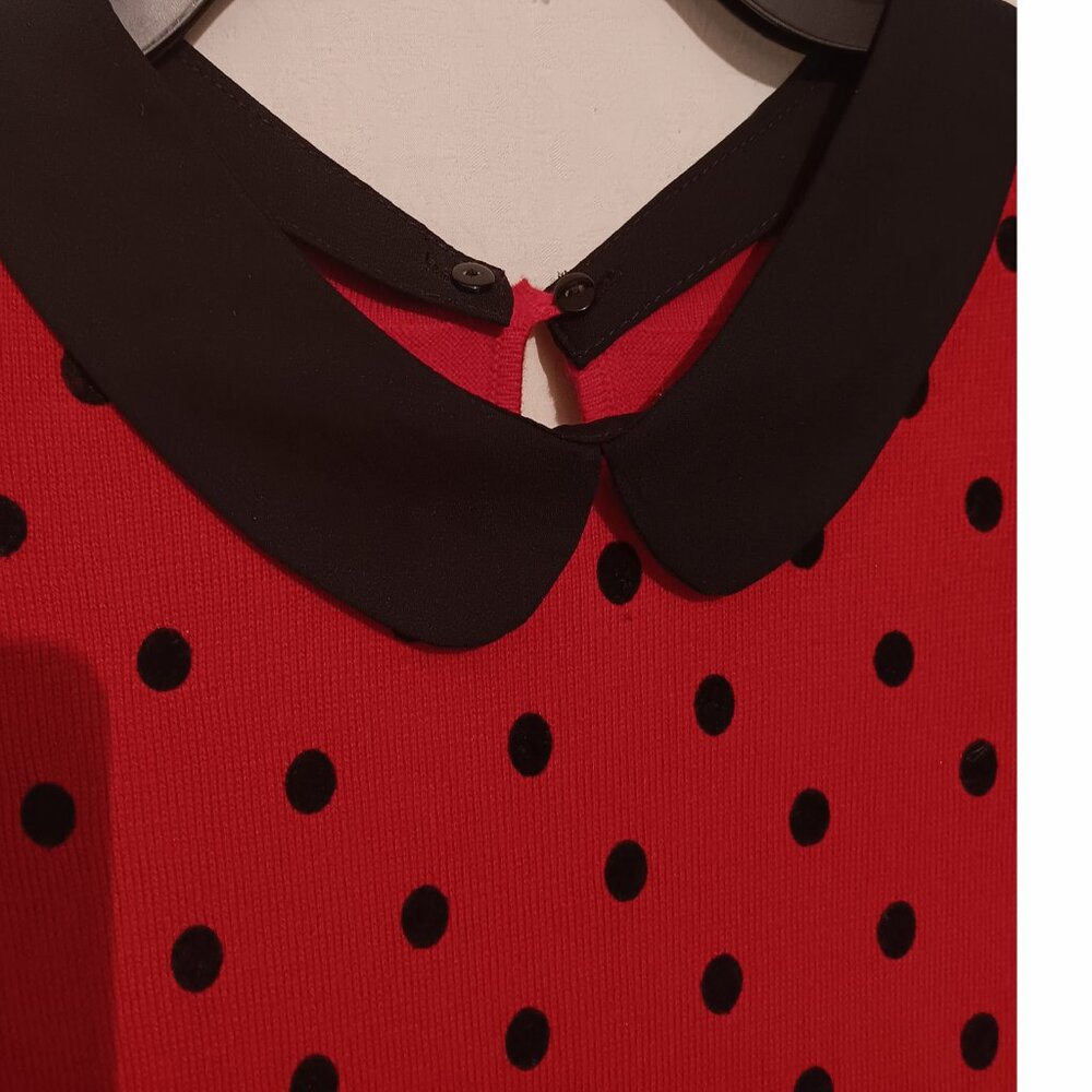 Elle Long Sleeve Blouse Red with Black Polka Dots Size Small - Picture 6 of 7